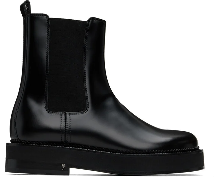 AMI Paris Black Anatomical Toe Chelsea Boots