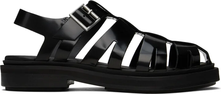 AMI Paris Black Anatomical Toe Fisherman Sandals