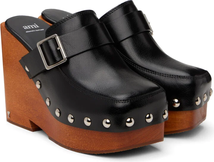 AMI Paris Black Close Toe Clogs - Image 4