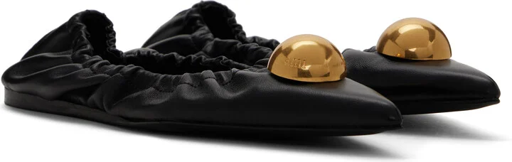 AMI Paris Black Embellished Pointed Toe Ballerina Flats - Image 4