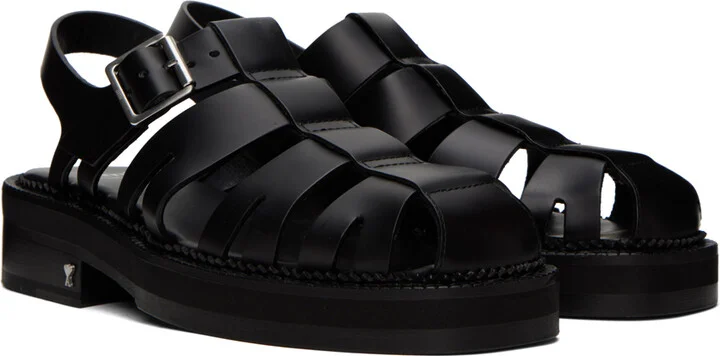 AMI Paris Black Fisherman Flat Sandals - Image 4