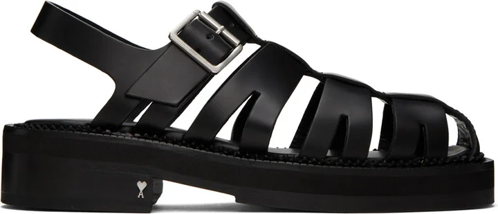 AMI Paris Black Fisherman Flat Sandals