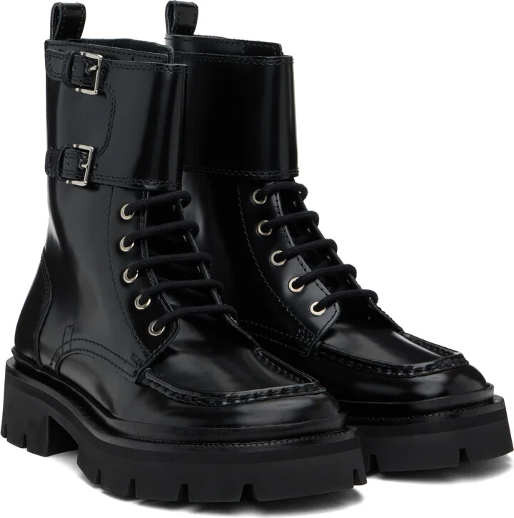 AMI Paris Black Lace-Up Double Straps Boots - Image 4