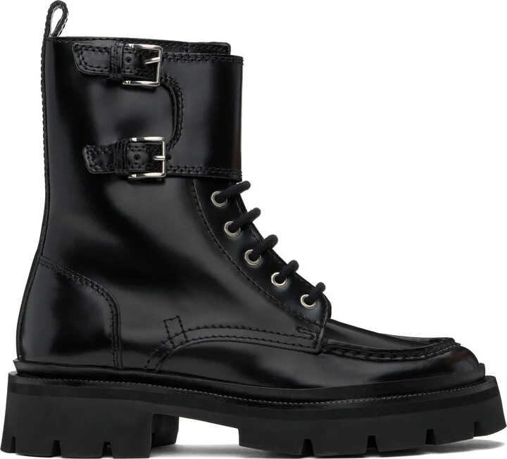 AMI Paris Black Lace-Up Double Straps Boots