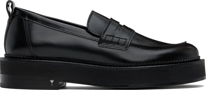 AMI Paris Black Leather Anatomical Toe Loafers