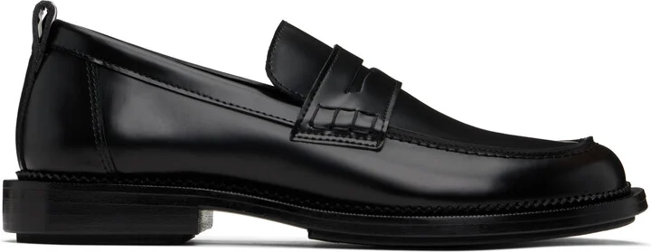 AMI Paris Black Leather Anatomical Toe Loafers