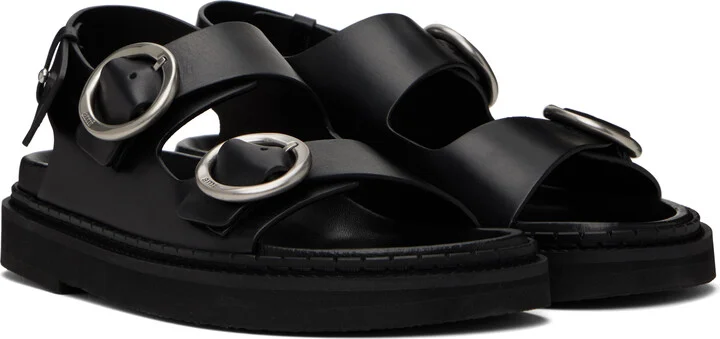 AMI Paris Black Leather Fussbet Midi Sandals - Image 4