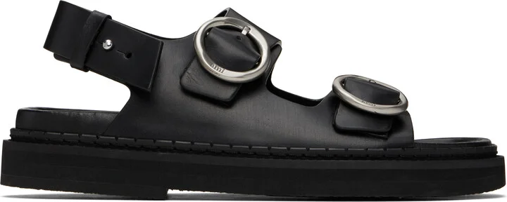 AMI Paris Black Leather Fussbet Midi Sandals