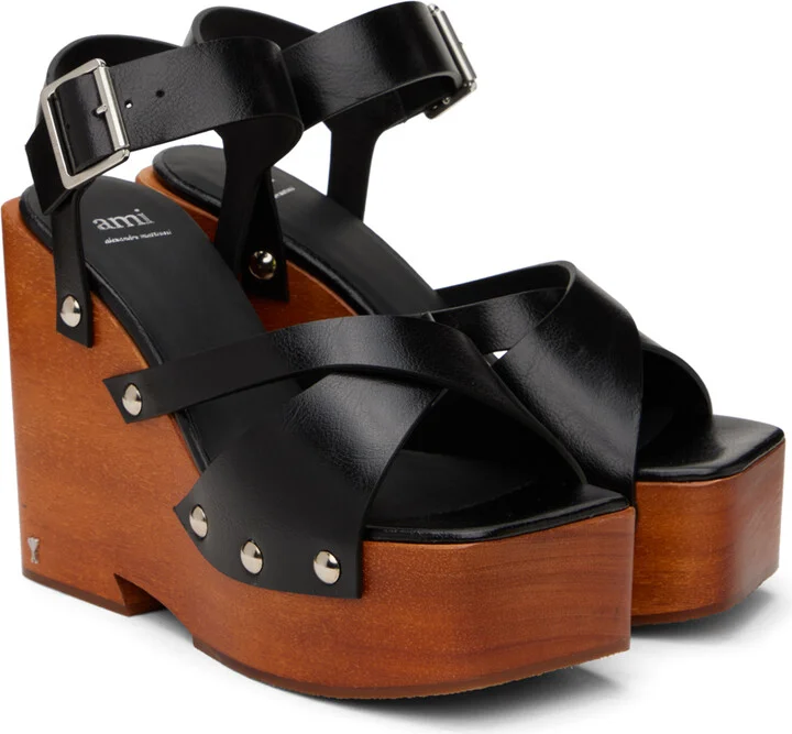 AMI Paris Black Strappy Clogs - Image 4