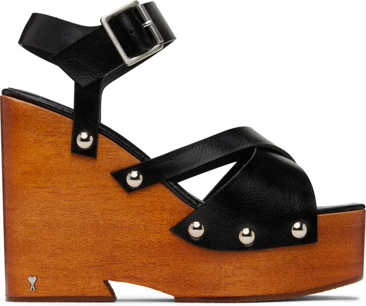 AMI Paris Black Strappy Clogs