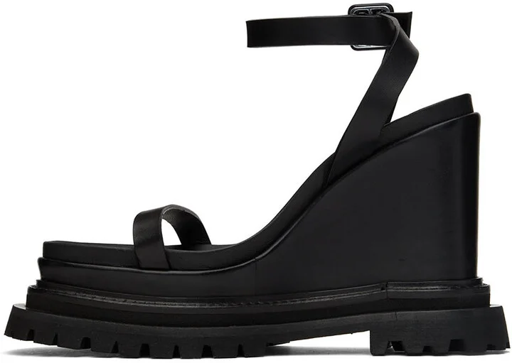 AMI Paris Black Wedge Sandals - Image 3