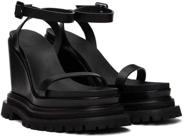 AMI Paris Black Wedge Sandals - Image 4
