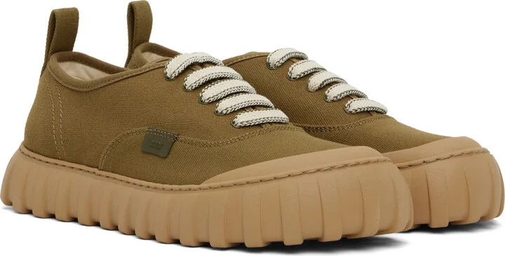 AMI Paris Khaki Cotton Low Top Tempo Canvas Sneakers - Image 4