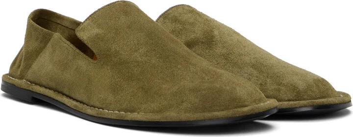 AMI Paris Khaki Leather Midi Slippers - Image 4