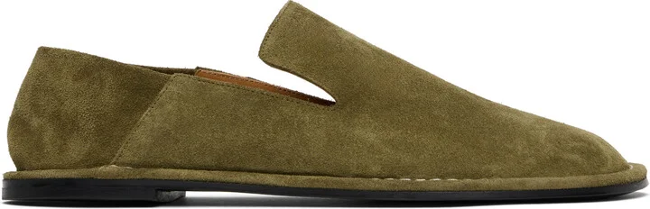 AMI Paris Khaki Leather Midi Slippers