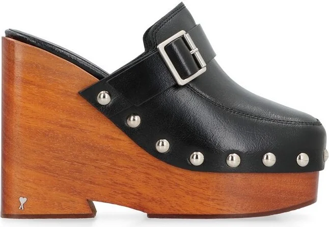 AMI Paris Side-Buckle Slip-On Clog Mules