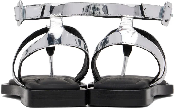 AMI Paris Silver Patent Flat Sandals - Image 2