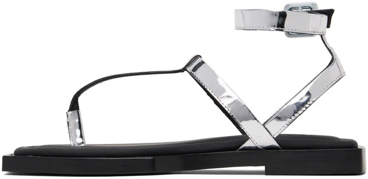 AMI Paris Silver Patent Flat Sandals - Image 3