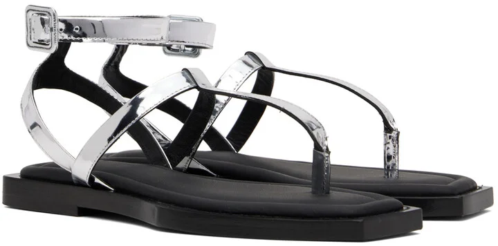 AMI Paris Silver Patent Flat Sandals - Image 4