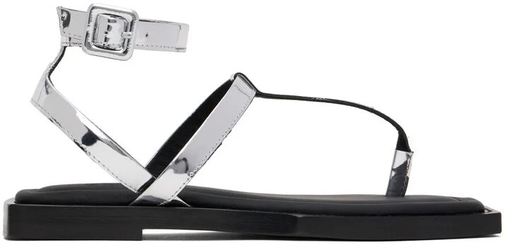 AMI Paris Silver Patent Flat Sandals