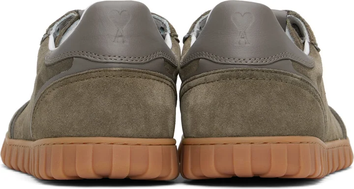 AMI Paris Taupe Leather Low Top Step Sneakers - Image 2