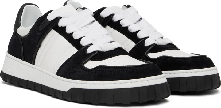 AMI Paris White & Black Leather Low-Top Walk Sneakers - Image 4