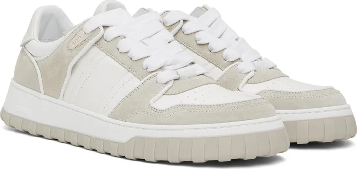 AMI Paris White & Gray Leather Low Top Walk Sneakers - Image 4