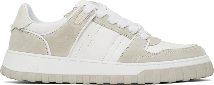 AMI Paris White & Gray Leather Low Top Walk Sneakers