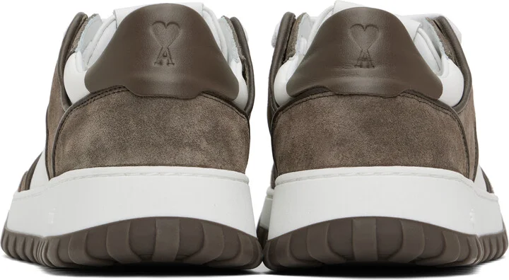 AMI Paris White & Taupe Leather Low Top Walk Sneakers - Image 2
