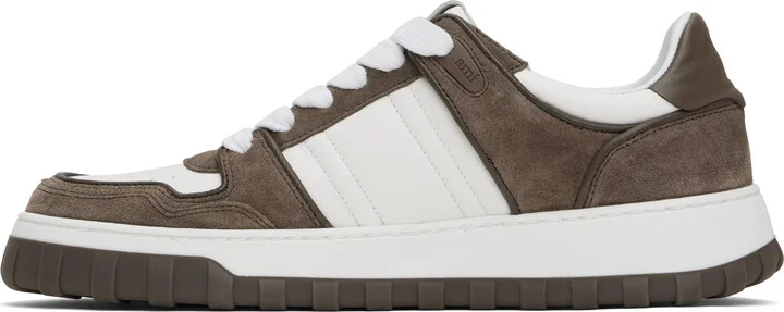 AMI Paris White & Taupe Leather Low Top Walk Sneakers - Image 3