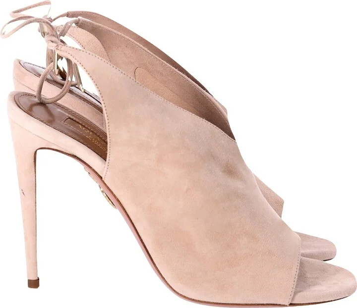 Ami Peep-Toe High Heel Sandals in Beige Suede