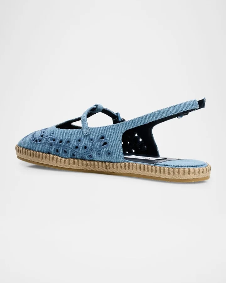 Amiee Denim Embroidered Espadrille Ballerina Flats - Image 3