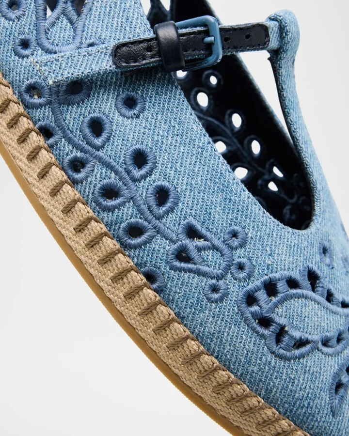 Amiee Denim Embroidered Espadrille Ballerina Flats - Image 5