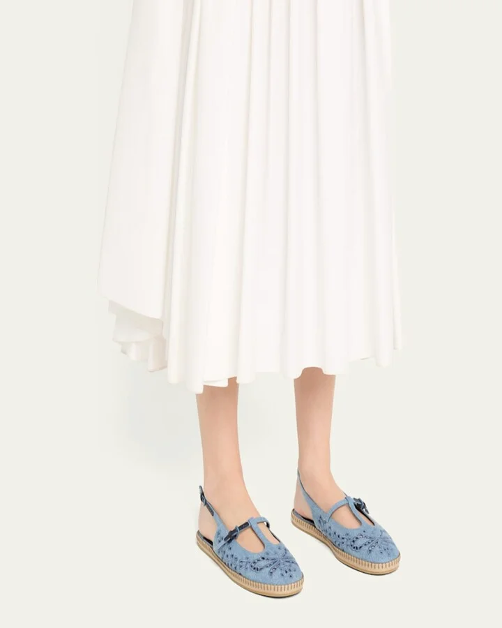 Amiee Denim Embroidered Espadrille Ballerina Flats - Image 2