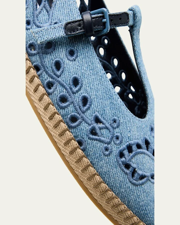 Amiee Denim Embroidered Espadrille Ballerina Flats - Image 3