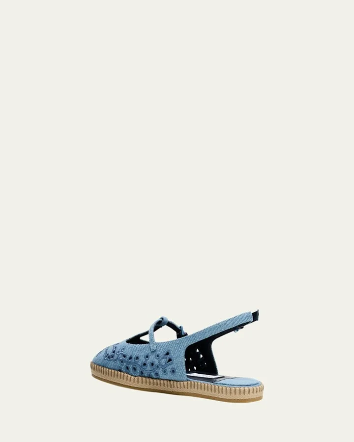 Amiee Denim Embroidered Espadrille Ballerina Flats - Image 4
