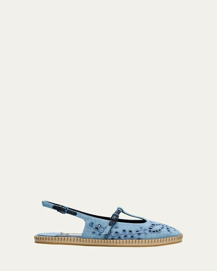 Amiee Denim Embroidered Espadrille Ballerina Flats