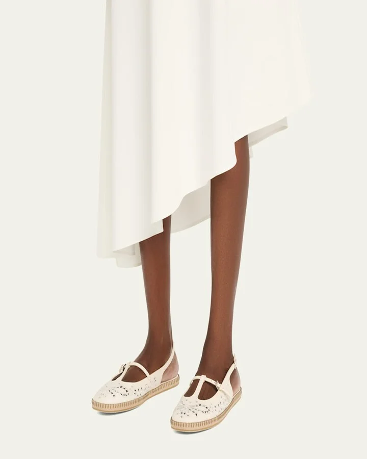 Amiee Leather Embroidered Espadrille Ballerina Flats - Image 4