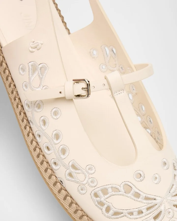 Amiee Leather Embroidered Espadrille Ballerina Flats - Image 3