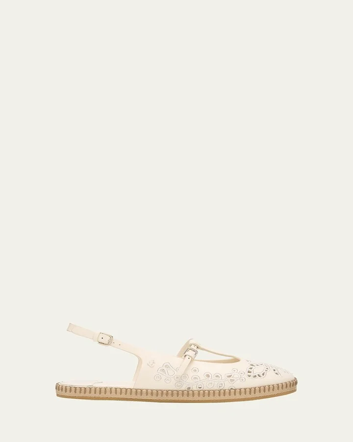 Amiee Leather Embroidered Espadrille Ballerina Flats