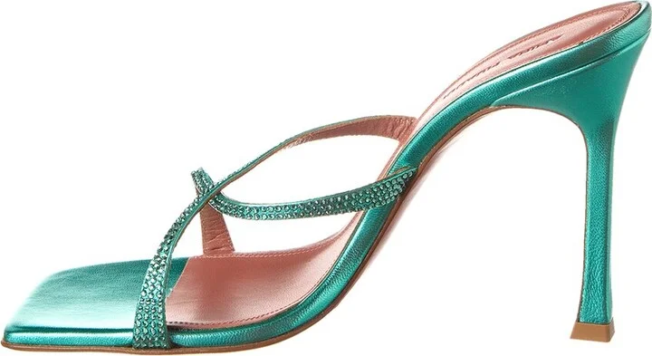 Amina Muaddi Adriana Crystal 105 Leather Sandal - Image 2