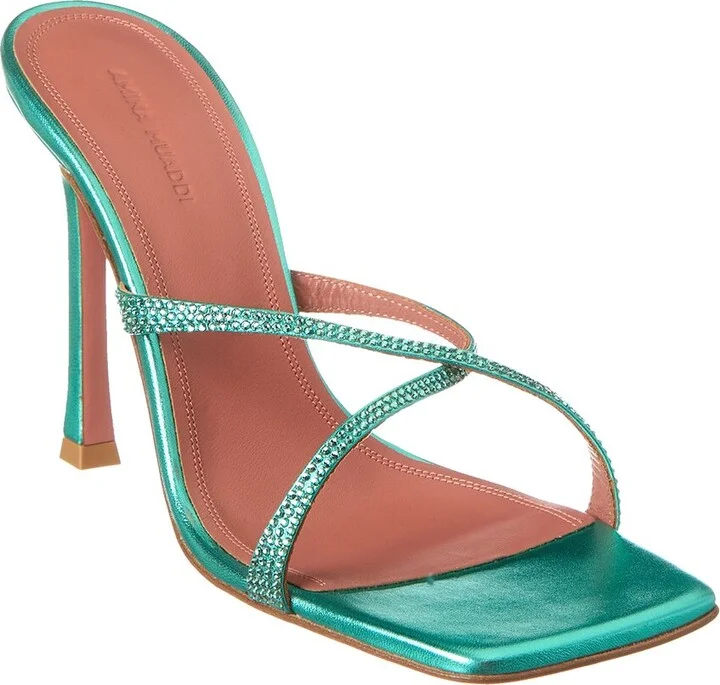 Amina Muaddi Adriana Crystal 105 Leather Sandal
