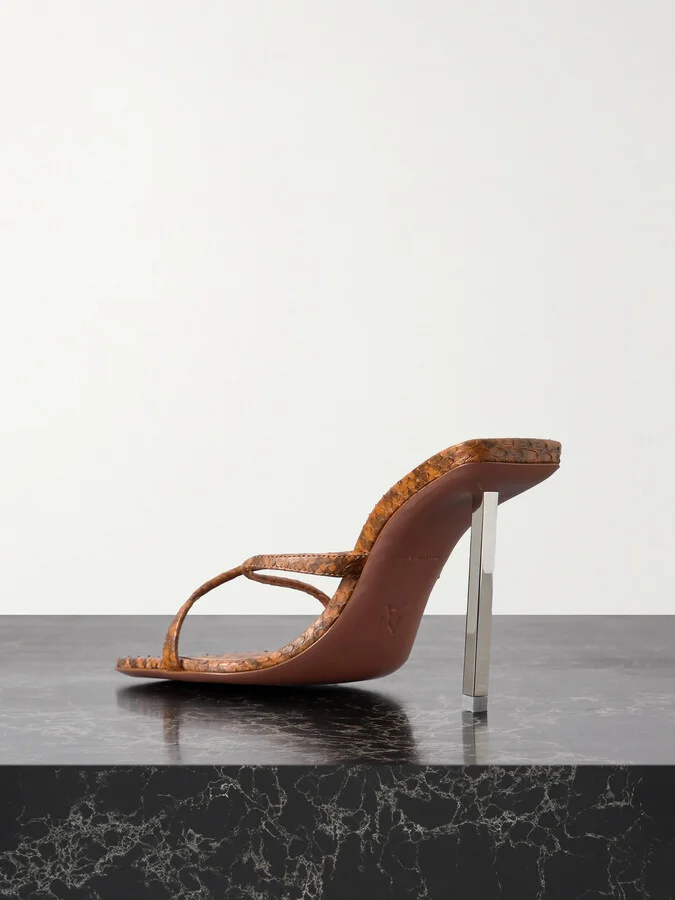 Amina Muaddi - Adriana Elaphe Sandals - Brown - Image 3