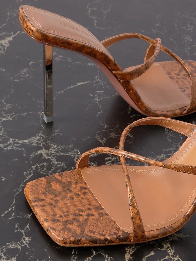 Amina Muaddi - Adriana Elaphe Sandals - Brown - Image 4