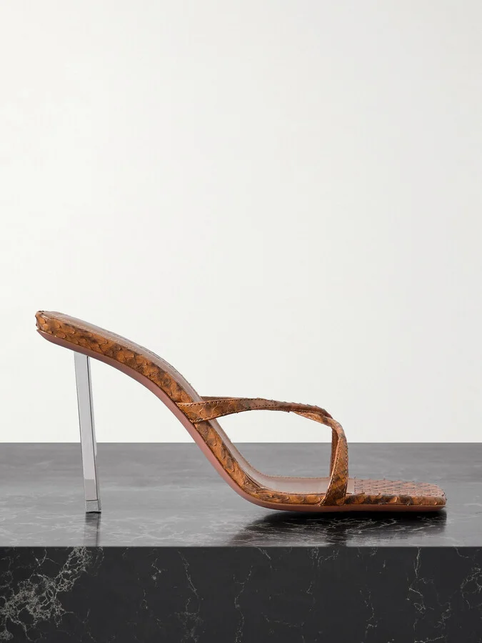 Amina Muaddi - Adriana Elaphe Sandals - Brown
