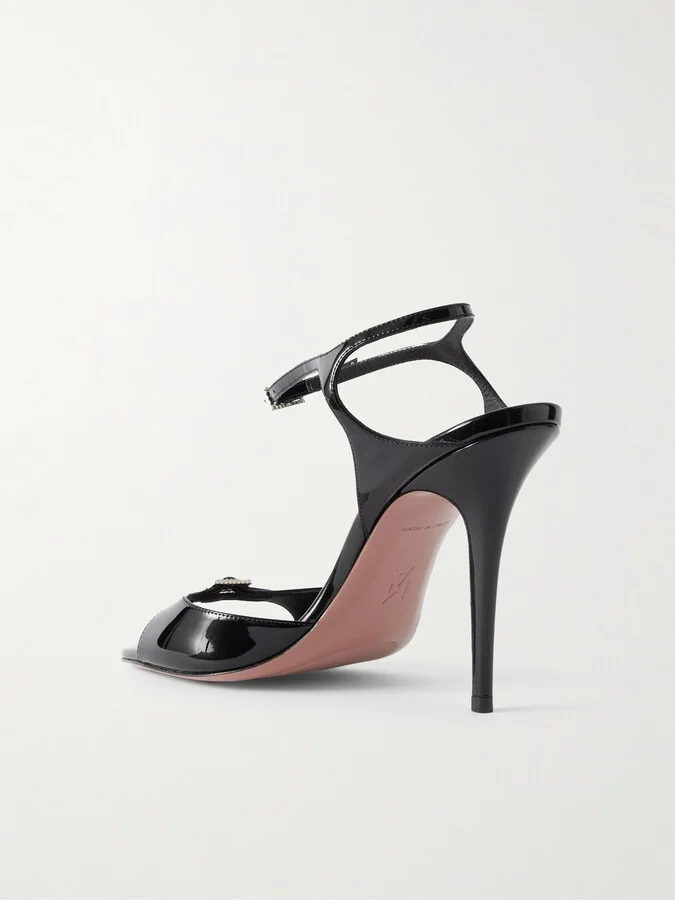 Amina Muaddi - Adut Crystal-embellished Buckled Patent-leather Sandals - Black - Image 3