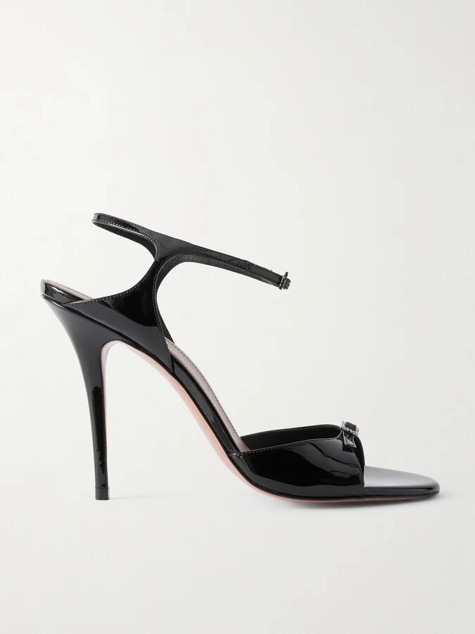 Amina Muaddi - Adut Crystal-embellished Buckled Patent-leather Sandals - Black