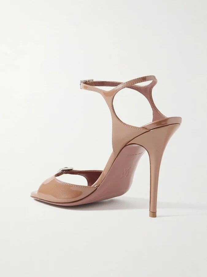 Amina Muaddi - Adut Crystal-embellished Buckled Patent-leather Sandals - Metallic - Image 3