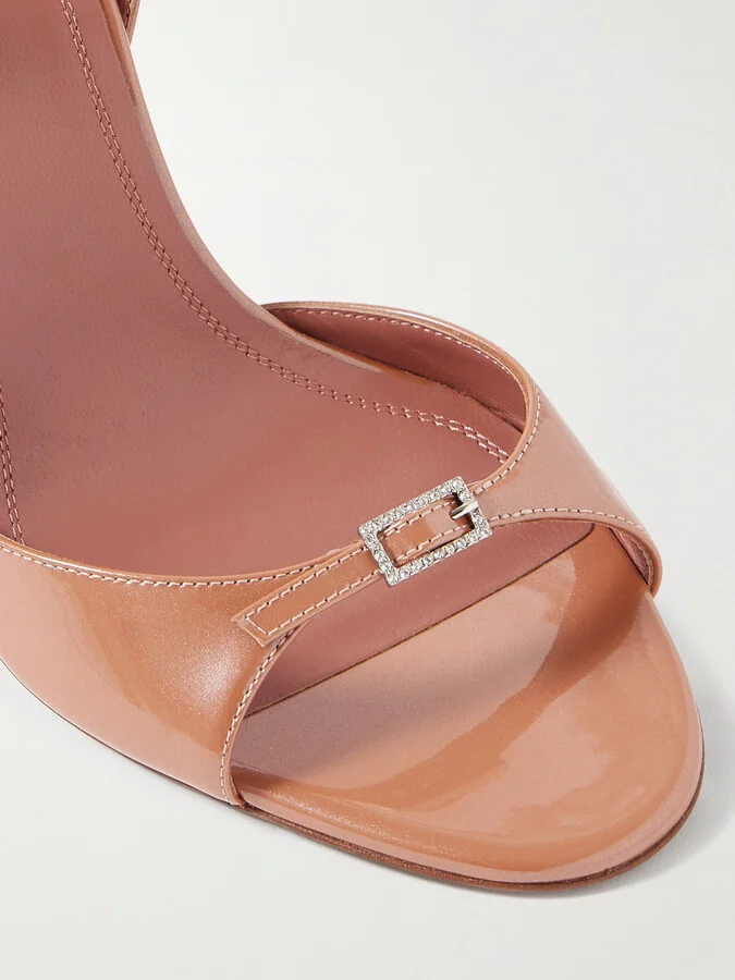 Amina Muaddi - Adut Crystal-embellished Buckled Patent-leather Sandals - Metallic - Image 4