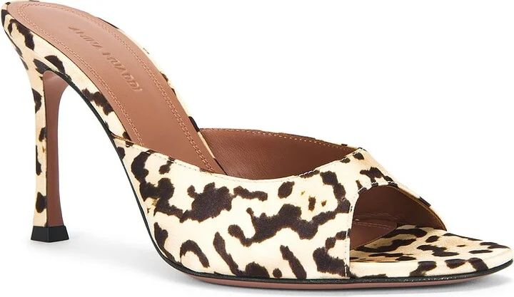 AMINA MUADDI Alexa 95 Print Satin Slipper Mule in Brown - Image 2
